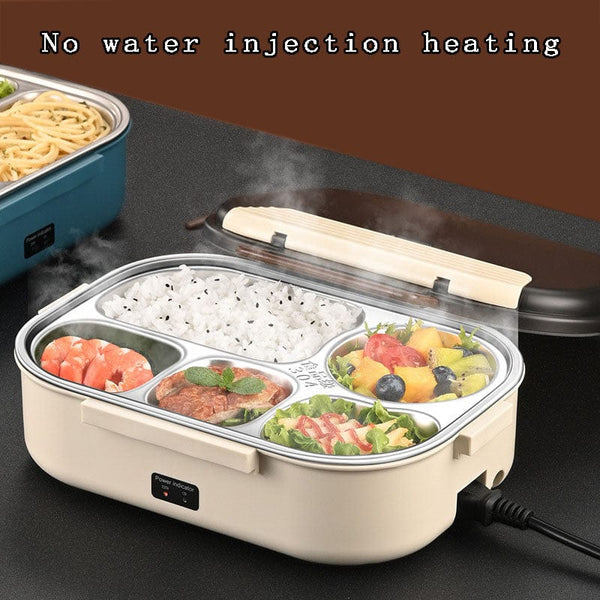 12V/220V Water Free Electric Heating Lunch Box Stainless Steel Food Insulation Bento Lunch Box Home Car Keep Warm Lunch Box 1.2L