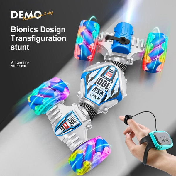 4WD Rc Stunt Car 2.4G Radio Gesture Induction Music Light Stunt Spray Remote Control Car 1:24 Off-Road Watch Control Boy Toys