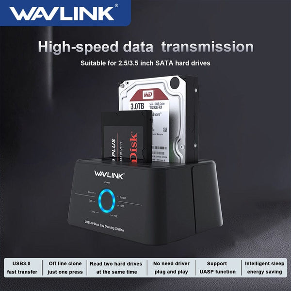 Wavlink قاعدة تركيب الأقراص الصلبة Sata القرص الصلب الضميمة SATA إلى USB 3.0 محول UASP ل 2.5 3.5 SSD صندوق القرص HD صندوق قفص الاتهام
